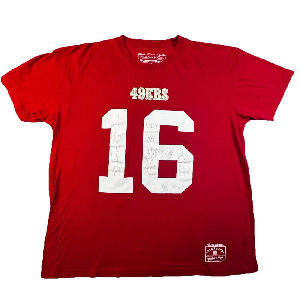 Joe Montana 49ers Mitchell Ness Throwback T Shirt Mens L Red NFL -404